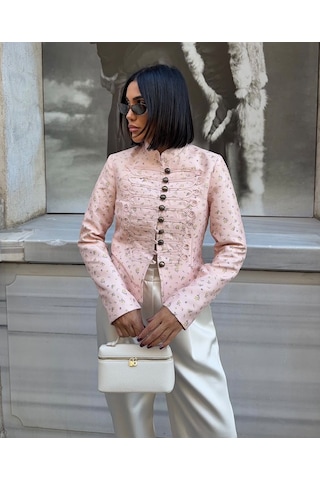 Diva Butik Düğme Detaylı Toz Pembe Ceket Açık Pembe