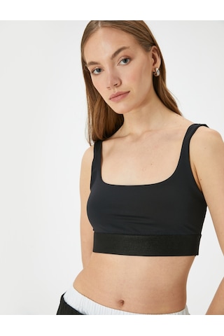 Koton Crop Atlet Kalın Askılı Kare Yaka Siyah 4sak10018pk
