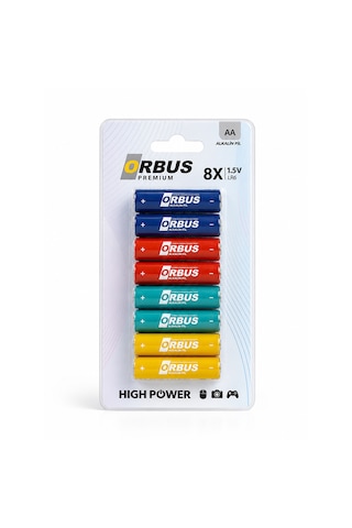 Orbus Premium Aa Alkalin Pil 8 Li Paket 1.5v Lr6 Yüksek Performanslı Kalem Pil