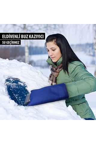 Eldivenli Araç Oto Buz Kazıyıcı Kırıcı Silikonlu Cam Kar Silici Temizleyici Buz Kırıcı Cam Temizleyici Açık Sarı - Altın