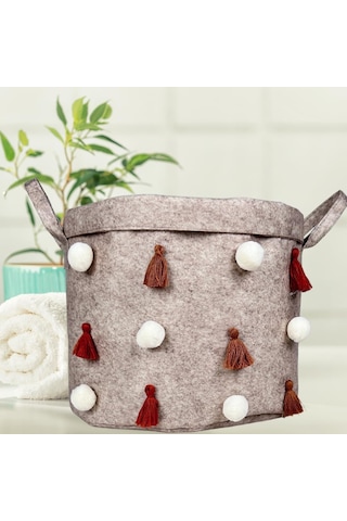 Keçe Kulplu Yuvarlak Düzenleyici Sepet Çok Amaçlı Saklama Organizer Düzenleyici 27x27x27 CM Genel