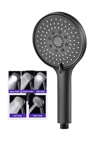 Ahlez Mat Siyah Yuvarlak 5 Fonksiyonlu Duş Başlığı El Duşu Siyah