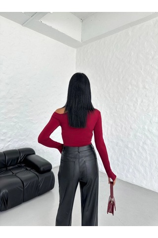 Kadın Bordo Kayık Yaka Bluz