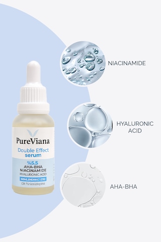Pureviana Double Effect Serum 30ml Aha-bha + Niacinamide + Hyaluronik Asit Aydınlatıcı, Gözenek Sıkılaştırıcı, Ton Eşitleyici