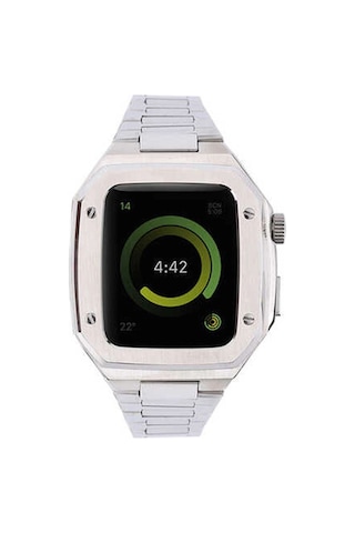 Apple Watch Uyumlu, 45mm Metal Petek Kasalı Kordon - Gümüş