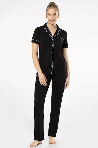 Düz Kısa Kollu Gömlek Yaka Pijama Takım 001