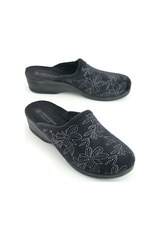 Gezer Kadın Kışlık Rahat Yüksek Taban Nakışlı Tasarım Ev Bahçe Terlik Siyah