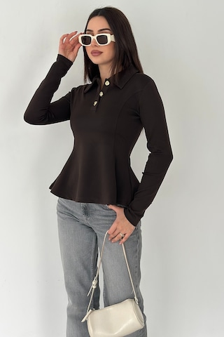 Noa & Noa Düğme Detaylı Uzun Kollu Bluz Classy Kahverengi