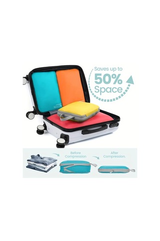 Fochsia 4pcs Canlı Renkli Sıkıştırma Seyahat Organizer Çantaları Pembe Göl Mavisi Turuncu Sarı Naylon Dayanıklı Kampçılık Ekipmanları Ahşap