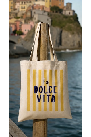 Lunora Collectıon La Dolce Vita Baskılı Kanvas Bez Çanta Ham Renk