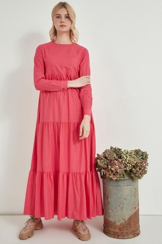 Pastelastore Kadın Pamuk Uzun Elbise 1109 Fuşya