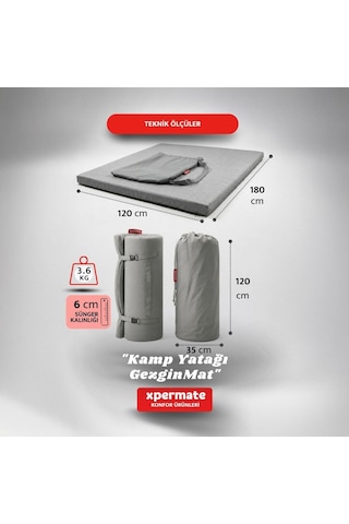 Xpermate Gezginmat Kamp Yatağı Çift Kişilik Taşıma Çantalı Kamp Matı 120 x 180 x 6 CM Antrasit