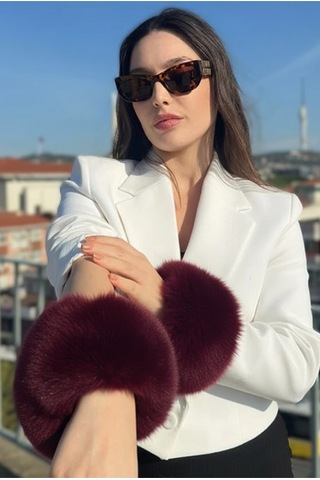 Mollycrush Kadın Bordo Kürk Kol Manşeti Kışlık Trend Aksesuar Bordo