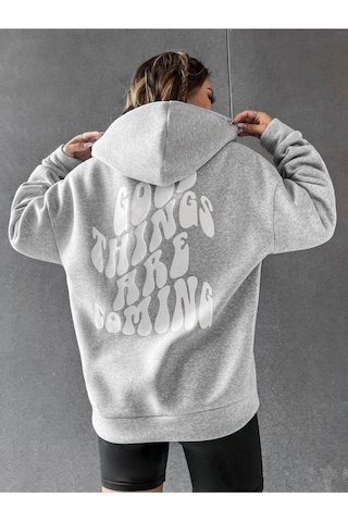 Altamira Unisex Good Things Sırt Baskılı Oversize Kapşonlu Sweatshirt 001