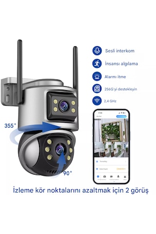 Ip Wıfı Kablosuz Kamera Dış Mekan Cctv Ptz Akıllı Ev Çift Lens
