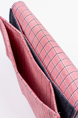 Fabric Craft Bag Kadın Kumaş Cüzdan Nakışlı Mavi - Pembe