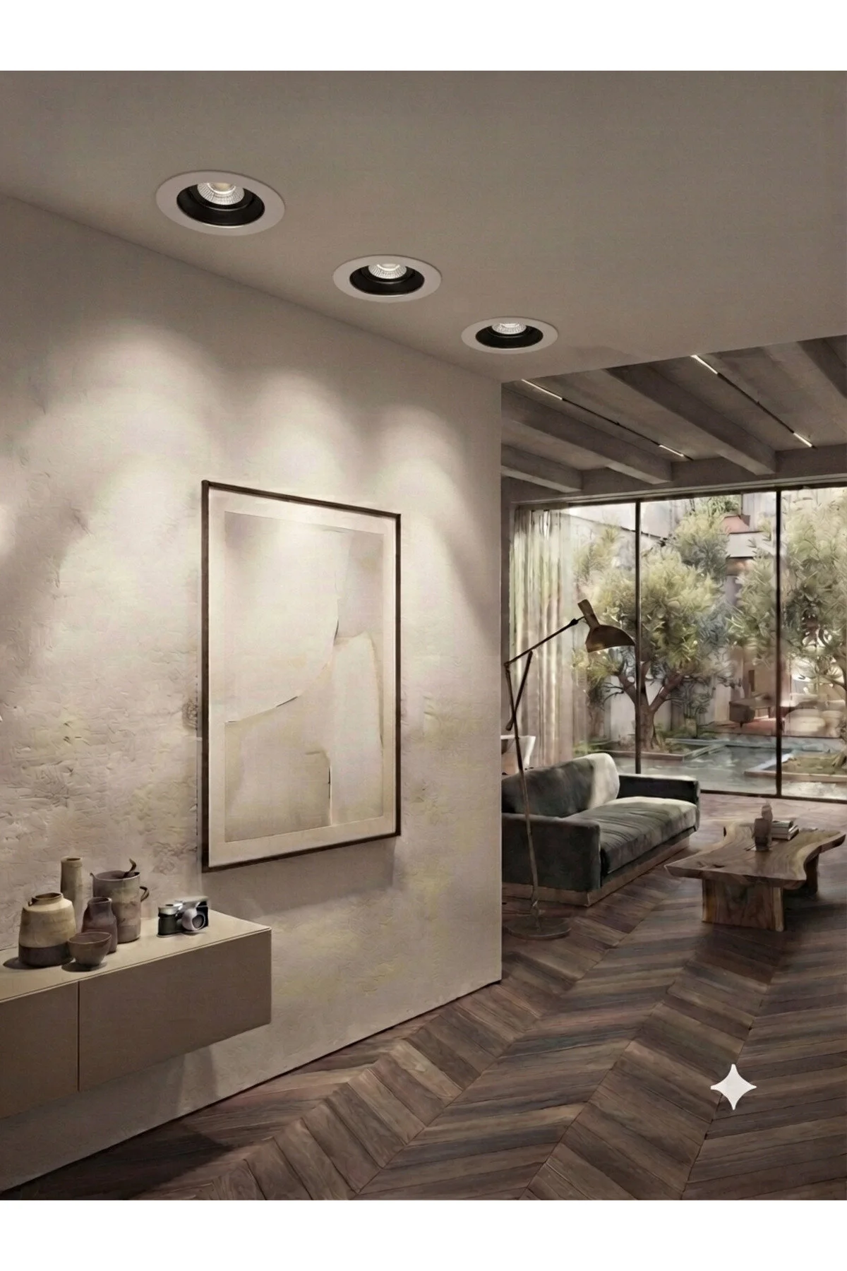 Marbella Dekoratif Kasa Tekli Yuvarlak Beyaz-siyah Günışığı
