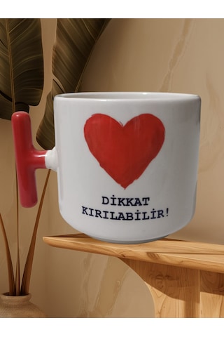 Dikkat Kırılabilir Çift Taraf Yazılı Kupa Bardak Kırmızı T