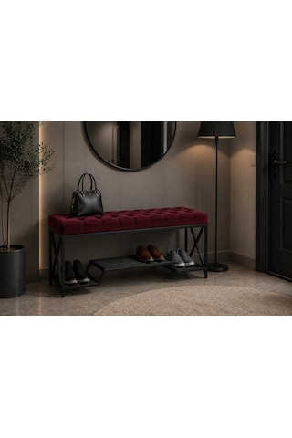 Siyah Metal Bench Ayakkabılık Bank, Kapı Girişi Puf Ayakkabılık Bordo