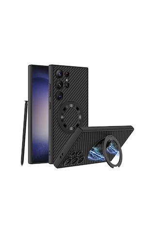 Galaxy Uyumlu S24 Ultra Wireless Şarj Özellikli Zore Kıpta Standlı M-safe Silikon Kapak 1