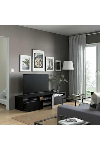 Tv Sehpası, Venge, 180x42x39 Cm, Lappvıken, Fren Raylı Meşe