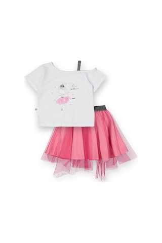 Novy Baby Tüllü Etek Düşük Omuzlu Tshirt Kız Çocuk 2'li Takım - 2-9 Yaş