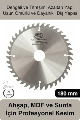 Dairetestere 180 Mm 40 Diş Ahşap Kesim Daire Testere Diski Mdf Ve Sunta İçin Profesyonel Hassas 40t