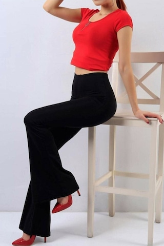 Unika Boutique Kadın Likralı Interlok İspanyol Paça Siyah Yüksek Bel Pantolon
