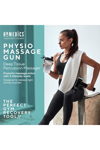 Homedics Masaj Tabancası Masaj Tabancası Portatif Fizyoterapi Masaj Aleti, Profesyonel Physio Derin Masaj, Kaslar İçin Vurmalı Masaj, 5 Masaj Başlığı, Kablosuz, Şarj Edilebilir