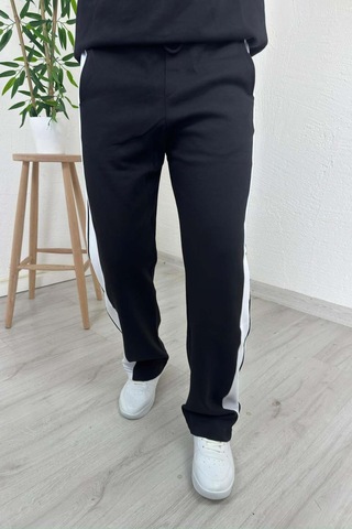 Explode - Erkek Siyah Polo Yaka Baggy Çizgili Günlük Takım Siyah