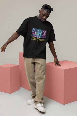 Noıssey Neon Rain- Cyberpunk Tasarımlı Unisex Oversize T-shirt Siyah