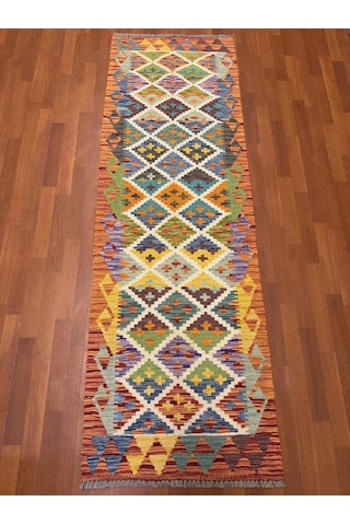 El Dokuma Afgan Kilim Yolluk 100% Yün Kök Boya Çok Renkli