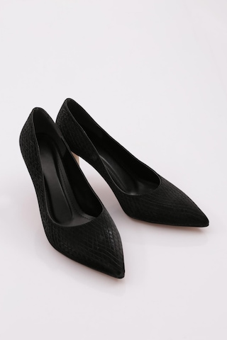 Dgn 1002 Kadin Topuklu Stiletto Ayakkabi 1002-2453-R11294 Siyah Baskılı