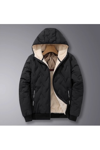 Yeni Erkek Kapüşonlu Pamuk Dolgulu Ceket, Kış Stili, Sıcaklık İçin Polar Ve Pamukla Astarlanmıştır. Siyah