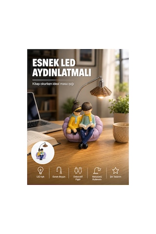 Okuyan Çift Figürlü Dekoratif Gece Lambası Hediye Seçeneği Çok Renkli Diğer