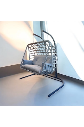 Fyaqa Home Çift Kişilik Rattan Örgü Salıncak , Hamak Gri