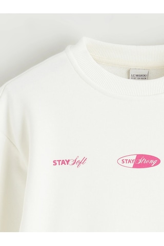 LC Waikiki Lcw Kids Ekru Baskılı Kız Çocuk Sweatshirt Ecru