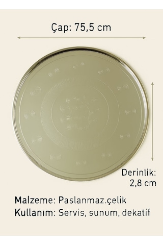 Yemek Tepsisi Çelik Yer Sofrası 75,5 Cm Paslanmaz Sunum Sinisi No:80 Gri