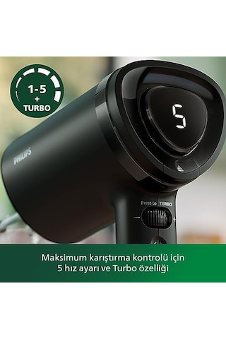 Hr3781/00, Siyah 5000 Serisi, Led Ekran, Ve Turbo, Hız Ayarı Bașlatma, 5 Motor, Yavaș 500 W El Mikseri, Hr3781/00 Yeni