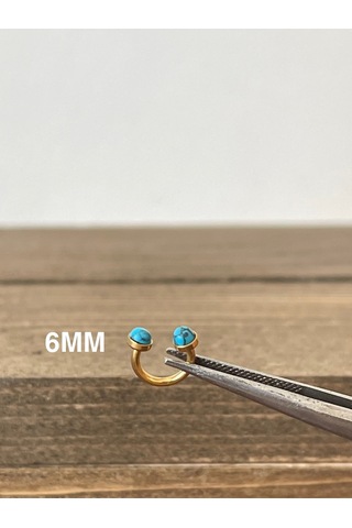 316 L Cerrahi Çelik Anti Alerjik Firuze Taşlı Halka Piercing Altın