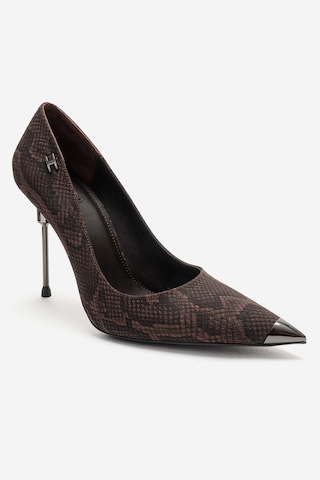 Luvishoes Carlas Kahverengi Desenli Kadın Topuklu Ayakkabı Kahverengi