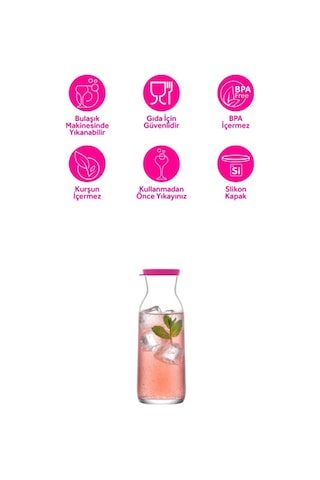 Lav Fonte Cam Karaf Tekli 1,2 L Pembe Silikon Kapaklı (Sürahi )