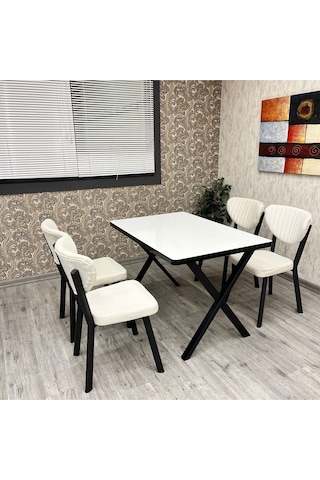 Elma Mutfak Yemek Masası Takımı- 4 Kişilik Mutfak Masa Sandalye Takımı- Mutfak Masası Takımı Siyah