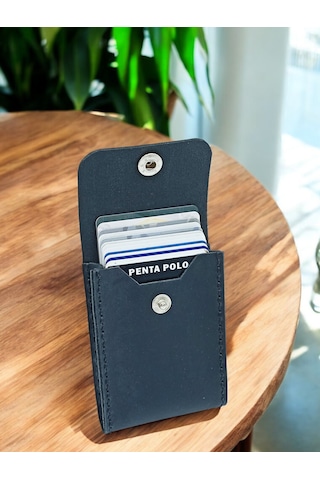 Cronder Hakiki Deri Dik Model Kutu Kartlık Siyah