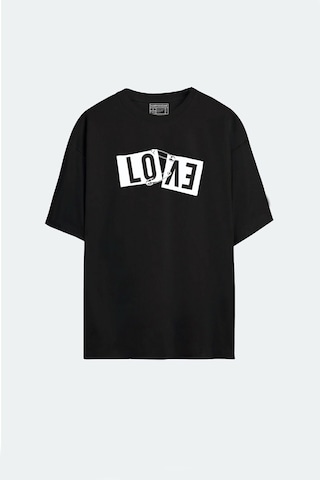 - - Unisex Love Aşk Siyah Oversize T-shirt SIYAH
