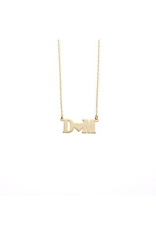 İki Harf Bir Kalp Kolye, 925 Ayar Gümüş Kişiye Özel Harf Kolye, Gold, Minimalist Altın