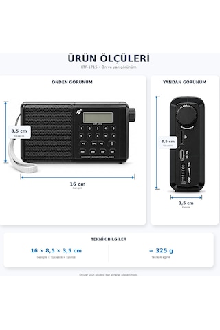 Ktf-1715 Dijital Ekranlı Saatli Manuel Kanal Arama & Kayıt Özellikli Fm Radyo Bluetooth Hoparlör