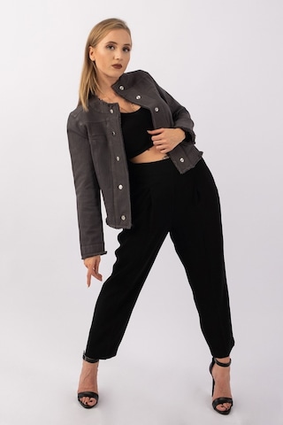 Bold & Young Kadın Yağ Yeşili Power Strech Çıt Çıtlı Slim Fit Denim Ceket Antrasit