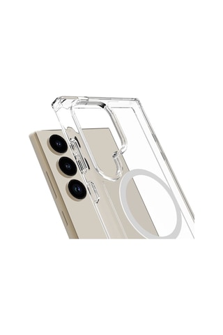 Vendas Galaxy Uyumlu S25 Ultra Kılıf M-safe Şarj Özellikli Şeffaf Sert Pc Zore Embos Kapak + Kamera Lens + Nano Ekran Koruyucu Şeffaf