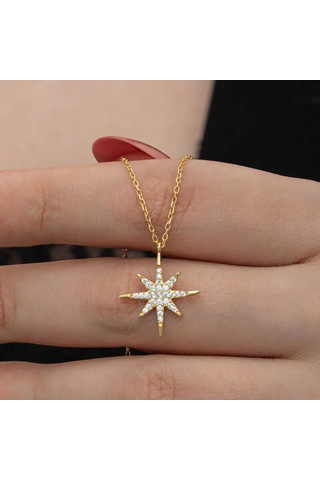 Gümüş Gold Kutup Yıldızı Kadın Kolye Sl6657 Gümüş
